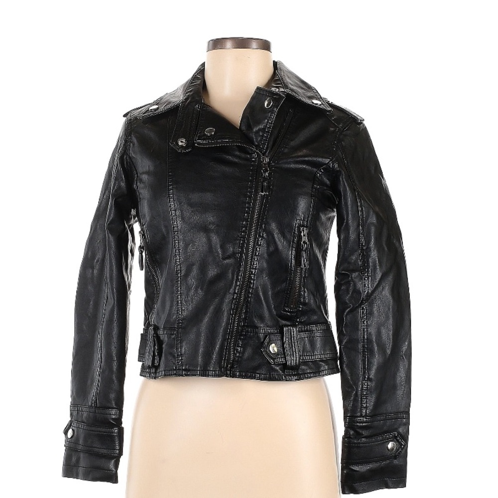 LEATHER BIKER JACKET BLACK HARRINGTON CLASSIC SIZE MED
